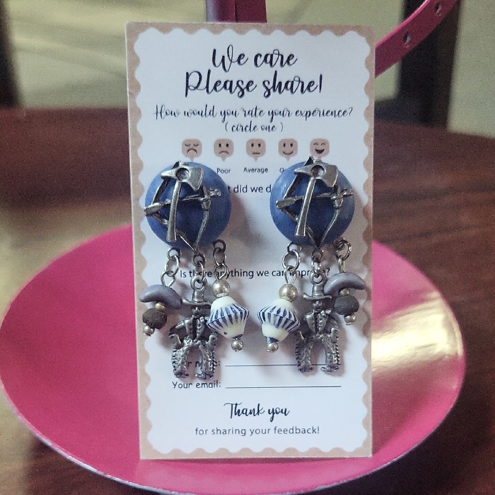 Nautical Blue and Silver Anchor Earrings